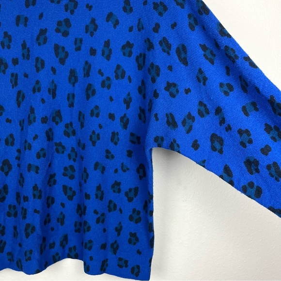 Naadam Wool & Cashmere Blue Leopard Print Boat Neck Pullover Sweater Medium - Picture 3 of 6